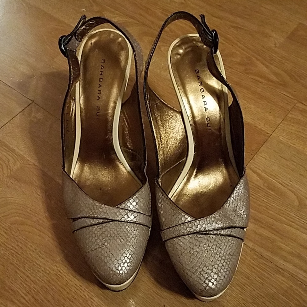 Barbara Bui Gold Python Sling Back Wedges - Picture 3 of 8